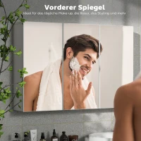 HOMCOM Bathroom Mirror Cabinet Wall Mounted, Modern Bathroom Wall Cabinet with 3 Mirrored Doors, 90 x 15.5 x 60 cm, White(m-4)