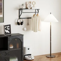 HOMCOM Wieszak ścienny z półką, 5 haczyków i drążkiem, 70 cm, do przedpokoju, salonu, sypialni, łazienki, szary(m-7)