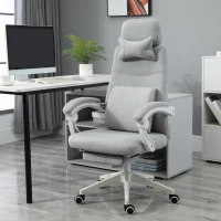 Vinsetto Fauteuil de bureau chaise de bureau grand confort dossier réglable repose-pied roulettes 360° lin 62 x 68 x 127 cm gris(m-10)