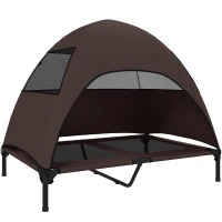 PawHut Elevated Dog Bed with Removable Canopy, Pet Bed with Storage Bag for Indoor Outdoor, for Large Dogs, 106 x 76 x 99 cm, Coffee(m-1)