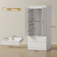Szafa HOMCOM z 2 drzwiami Soft-Close, 2 szufladami, drążkiem na ubrania i 3 półkami, biała 80 x 55 x 177,5 cm(m-3)