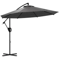 Outsunny Ø293 cm Parasol Ampelowy z Krzyżową Podstawą, Parasol z Korbką, Regulacją i 8 Żebrami, Wiszący Parasol Tarasowy do Basenu Na Zewnątrz, Ogród, Balkon, Szary(m-10)