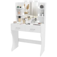 HOMCOM Dressing Table with LED Lights, Adjustable Brightness and 3 Light Colours, Modern Vanity Table with Mirror, Drawers and Open Shelves for Bedroom, White(m-10)