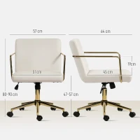 HOMCOM Office Chair with Gold Accents, Modern Computer Desk Chair with Spring Padding, High-Density Foam, Tilting Function, Swivel Wheels for Home, Cream White(m-3)