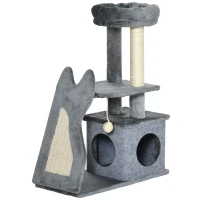 PawHut Drapak 83W cm Drapak dla kotów z deską do drapania i kocim domkiem Drzewko do wspinaczki z platformami Deską do drapania z sizalem Zabawką do zabawy Piłką do gry Dla kota Plush Szary + Kremowy(m-1)