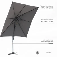 Outsunny Ombrellone da Giardino a Manovella 245x245cm con Rotazione 360° Parasole Regolabile Grigio(m-6)