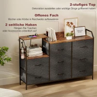 HOMCOM Ladekast met 8 stoffen lades, stalen frame, oplaadstation, Rustiek-Bruin+Zwart(m-6)