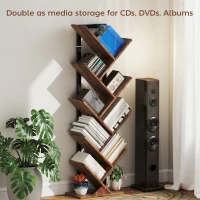 HOMCOM 9-Tier Tree Bookshelf, Industrial Free Standing Bookcase with Steel Frame, Display Storage Unit for Living Room Bedroom Home Office Study, Rustic Brown(m-6)