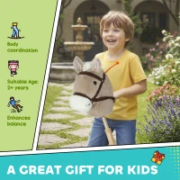 Konik na biegunach AIYAPLAY dla dzieci z dźwiękiem, kołami, drewnianym drążkiem, idealny na imprezy cosplay, dla dzieci 24+ miesięcy, szary(m-7)