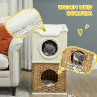 PawHut Cat Scratching Barrel, Cat Tree Tower with Sisal Scratching Post, 3-Level Design Condo with 2 Entrances, 2 Cushions, 75.5H cm, Cream(m-6)