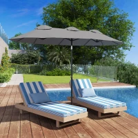 Parasol Outsunny, parasol ogrodowy 285 x 147cm, parasol targowy z regulowanym kątem, podwójny parasol z wiatrem na patio, basen, szary(m-2)