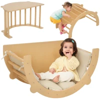 AIYAPLAY 3 in 1 Climbing Arch Rocking Chair Play Table Montessori Climbing Frame with Thick Cushion, for Toddlers 18-48 Months, Natural Wood Finish(m-11)
