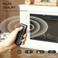 HOMCOM Elektryczny kominek z ogrzewaniem, Elektryczny kominek z 12 kolorowymi efektami płomienia, 5 poziomami jasności, 2000W Dekoracyjny kominek z 2 poziomami mocy, Pilot, Termostat, Timer, Ochrona przed przegrzaniem(m-6)