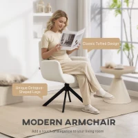 Fotel HOMCOM Obrotowy, Lounge z Podłokietnikami, Wełniano-Lniany, Nowoczesny, Tapicerowany z Pikowaniem, Nogi Stalowe, do Salonu, Sypialni, Kremowy(m-4)