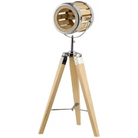 HOMCOM Lampa stołowa na statywie Lampa na statywie 40 W Lampa na trójnogu nocna lampa projektora z regulowanym drewnianym kloszem Gniazdo E14 Stal Naturalna 30 x 30 x 68 cm(m-10)