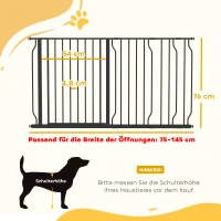 PawHut Bramka Ochronna dla Psów, Bramka Zabezpieczająca na Schody, 75-145 cm Bramka dla Psów, Bramka dla Dziecka, Bramka Brama, Zabezpieczenie, Dwukierunkowe Otwieranie, Stal, Czarny(m-3)