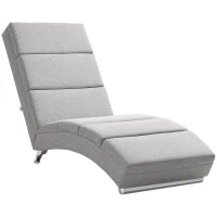 HOMCOM Indoor Chaise Lounge with High Back Support, Linen Upholstered Recliner Chair with Steel Legs and Soft Thick Padded for Living Room, Bedroom, Light Grey(m-10)