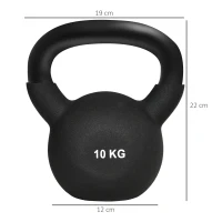 HOMCOM Kettlebell 10 KG, Kula Hantelowa z Żeliwa z Ochronną Powłoką Neoprenową, Kettlebell do Treningu Siłowego, Podnoszenia Ciężarów, Kondycji i Core - Czarny(m-3)