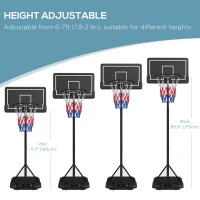 SPORTNOW Stojak do Koszykówki z Regulowaną Wysokością i Kołami, Niełamliwa Tablica Wyników, 220-250 cm, dla Dorosłych, Stalowy(m-4)