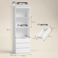 HOMCOM 180cm Tall Bookcase, with Shelves and Drawers - White(m-3)