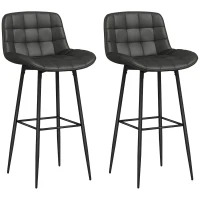 HOMCOM Adjustable Swivel Bar Stools Set of Two, Modern Breakfast Bar Chairs, Faux Leather Upholstered Kitchen Stools with Backs and Footrest, Charcoal Grey(m-1)