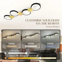 Lampa sufitowa HOMCOM LED 38W 1500LM 3000K-6500K, regulowana, z pilotem, dla salonu, sypialni(m-5)