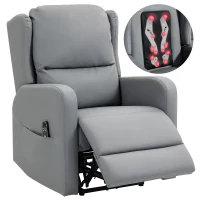 HOMCOM Kneading Massage Recliner Chair, Leather Blend Electric Reclining Armchair with Spring Pack, Thick Padded, Footrest, Side Pocket, Easy Assembly for Living Room, Grey(m-11)