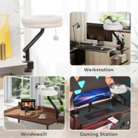 Łóżko biurkowe dla kota PawHut z obrotowym mechanizmem o 360°, regulowaną wysokością, leżanką z możliwością prania w pralce, dla kotów do 6 kg, kremowy(m-6)