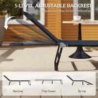 Outsunny Leżak ogrodowy z regulowanym oparciem, fotel plażowy, leżanka, leżak kempingowy do ogrodu, balkonu, stal, czarny, 188 x 56 x 28 cm(m-4)