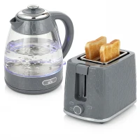 HOMCOM Kettle and Toaster Set, 1.7L 3000W Rapid Kettle with Limescale Filter, 2 Slice Toaster with 7 Browning Controls, Grey(m-9)
