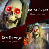 Outsunny 183cm Dekoracja na Halloween Sensenmann z LED, Funkcją Dźwiękową, Dekoracja Drzwi z Regulowanymi Ramionami, Głową, Figura Ogrodowa w Naturalnej Wielkości na Imprezę(m-4)