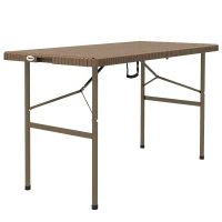 Outsunny Campingtisch Klapptisch mit Rattanoptik, Buffettisch für 4 Personen, Gartentisch für Balkon, Terrasse, bis 50 kg belastbar, HDPE, Braun, 122 x 60 x 73 cm(m-10)