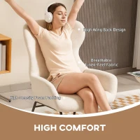 HOMCOM Fotel z uszami do salonu z wysokim oparciem, stalowe nogi, fotel tapicerowany lnianym wykończeniem, fotel do czytania do sypialni, kremowy biały(m-4)