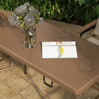 Outsunny Campingtisch Klapptisch mit Rattanoptik, Buffettisch für 4 Personen, Gartentisch für Balkon, Terrasse, bis 50 kg belastbar, HDPE, Braun, 122 x 60 x 73 cm(m-7)