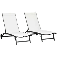 Outsunny Set mit 2 Gartenliegen mit Rollen und 5-fach verstellbarer Rückenlehne, Gartenliege aus Aluminium und Textilene, für Strand, Pool, 66x165x102cm, Creme(m-1)
