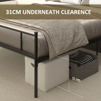 HOMCOM Łóżko 140 x 200 cm Stal z Listwami, Rama Łóżka z Przestrzenią Pod Łóżkiem, Zagłówek i Stopka, Podwójne Łóżko, Rama Łóżka, 31 cm Wysokość, Łatwy Montaż, Czarny(m-4)