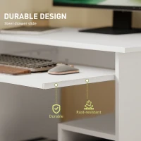 Biurko HOMCOM, 80 x 45 cm, biurko komputerowe, biurko z wysuwaną półką na klawiaturę, otwartymi półkami, płyta wiórowa, do domowego biura, sypialni, białe(m-6)