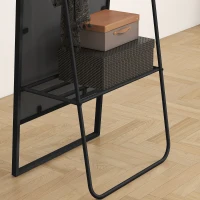 HOMCOM Lustro Pełnowymiarowe 157 x 50 cm, Stojące, z Półką, 2 Haczykami i Metalową Ramą, Duże Lustro, Do Sypialni, Salonu, Przedpokoju, Czarne(m-9)