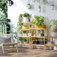 HOMCOM Półka Łazienkowa z 3 Poziomami, Bambusowa Półka, Półka Kuchenna, do Łazienki, Kuchni, Salonu, Korytarza, Naturalna, 62 x 33 x 80 cm(m-8)