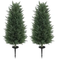 HOMCOM Set of 2 Decorative Artificial Plant, Cypress Tree with 831 Leaves and Ground Stakes, UV Resistant, Fake Plant for Home Indoor Decor, 100 cm(m-11)