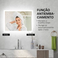 kleankin Espelho Casa de Banho com Luzes LED 70x50 cm Função Antiembaciamento 3 Cores Função de Memória e Interruptor Tátil Prata(m-6)