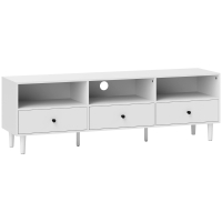 Szafka RTV 140 cm, z szufladami i 3 otwartymi półkami, Biała