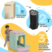 AIYAPLAY Piankowe Klocki dla Dzieci 12 Sztuk do Wspinaczki, Miękkie Klocki z Basenem z Piłeczkami, Zestaw Dużych Klocków, Różowo-Zielone(m-7)