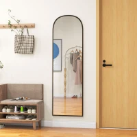 HOMCOM Lustro Całociałowe, 161,5 x 50 cm Lustro ścienne z półką, rama z aluminium, lustro stojące do salonu, sypialni, Czarne(m-8)