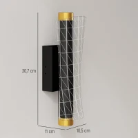 HOMCOM Zestaw 2 Lamp Ściennych, Wewnętrzne Lampy Ścienne LED z Regulacją, Design Siatki, 3 Kolory Światła, Lampka Nocna, Lampka do Korytarza dla Salonu, Sypialni, Metal, Czarny(m-3)
