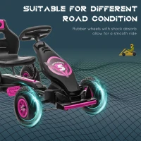 HOMCOM Gokart dla dzieci z pedałami, regulowanym siedzeniem, do użytku wewnątrz i na zewnątrz, od 5 lat, Czarny + Różowy, 121 x 58 x 61 cm(m-6)