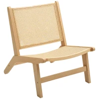 HOMCOM Rattan Accent Chair, Mid-Century Modern Chair with Rubber Wood Frame, for Bedroom Living Room, Natural Wood Finish(m-10)