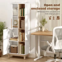 Regał HOMCOM z 2 drzwiami, 4 otwarte poziomy, Regulowane półki, dla salonu, sypialni, biura, 62,5 x 35 x 176 cm, Biały(m-4)