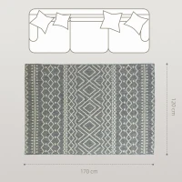 Dywan HOMCOM Płaskotkany Pralny Antypoślizgowy z Boho-Designem do Tarasu Balkonu Salonu i Kuchni, 170 x 120 cm, Szary(m-3)