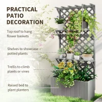 Outsunny 52L Wooden Planter, with Trellis and Shelves - Grey(m-4)